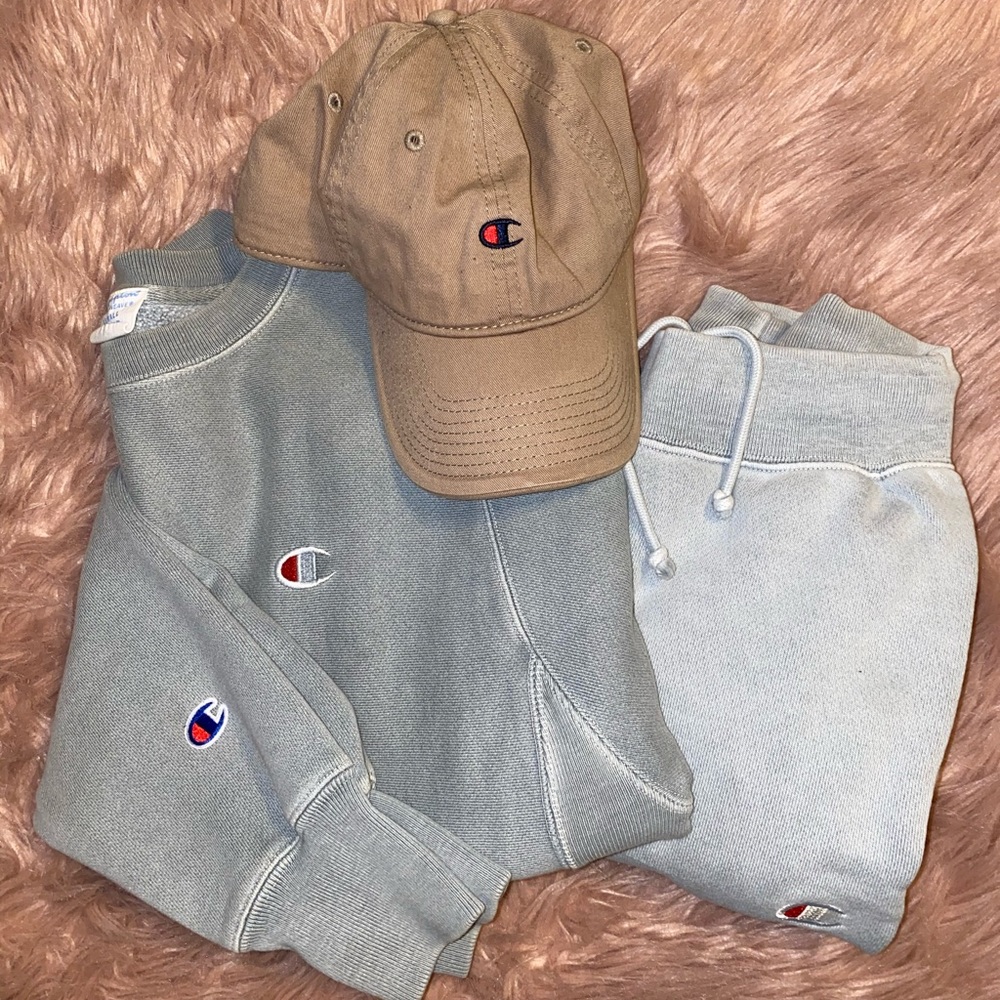 Champion sweater, joggers and adjustable dad hat